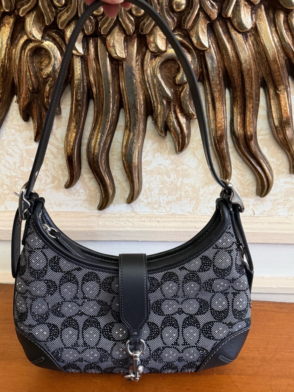 Coach Black Hamptons Hobo Bag in Signature Crystal